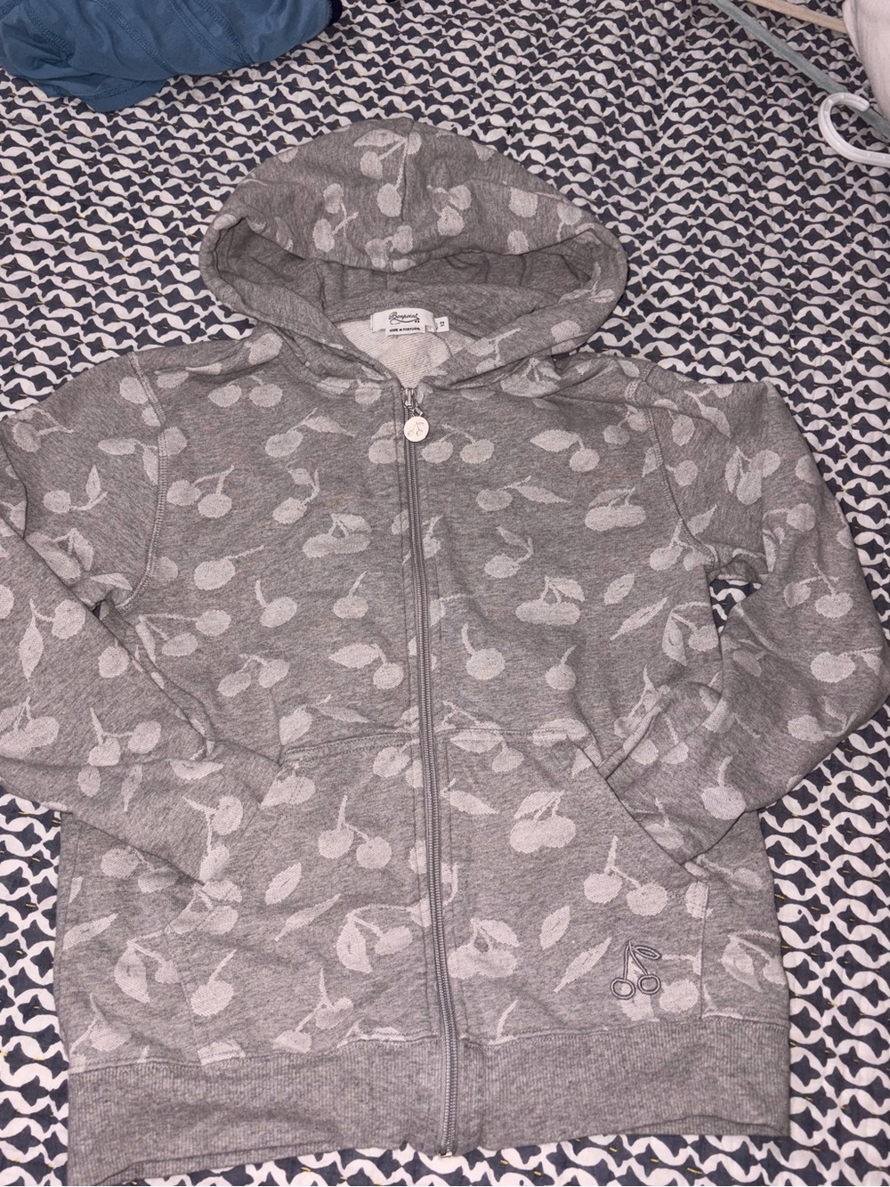 Bonpoint Gray Cherry-Print Zip Hoodie
